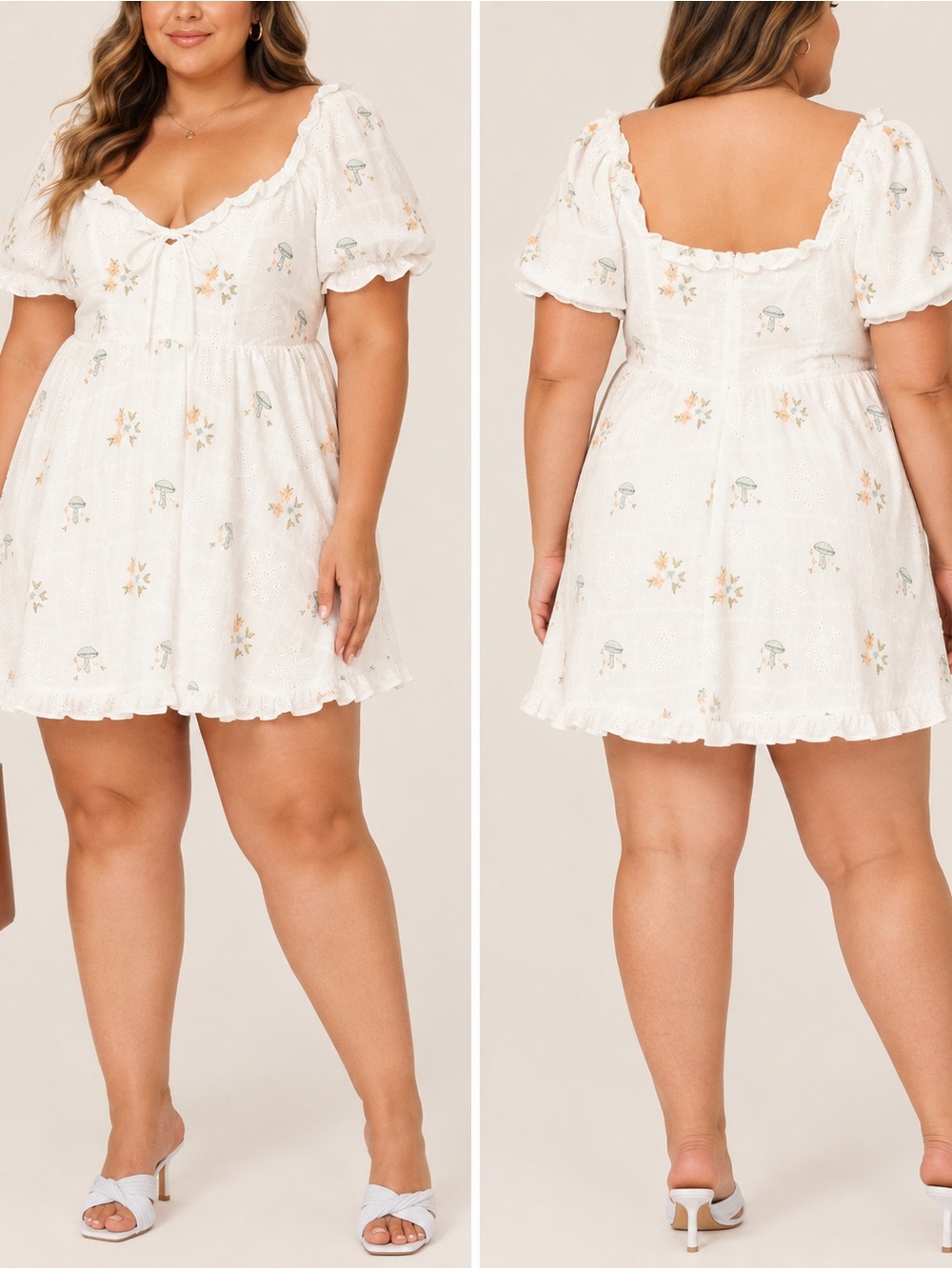 For Love & Lemons Yolanda Mushroom Embroidered Puff Sleeve Cottage Mini Dress